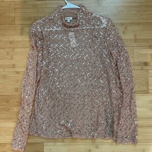 Sparkly Sheer Long Sleeve Turtleneck Abercrombie Top